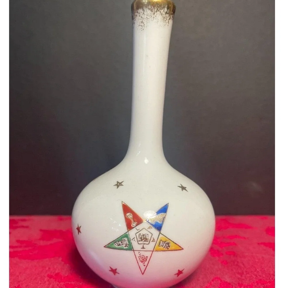 Vintage Order of Eastern Star Porcelain Bud Vase Hand Painted Japan 6in